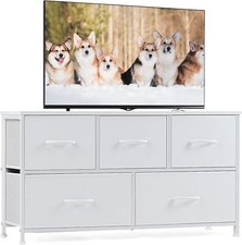 5 Drawers White Dresser for Bedroom Wood Top Organizer Fabric Storage Drawers