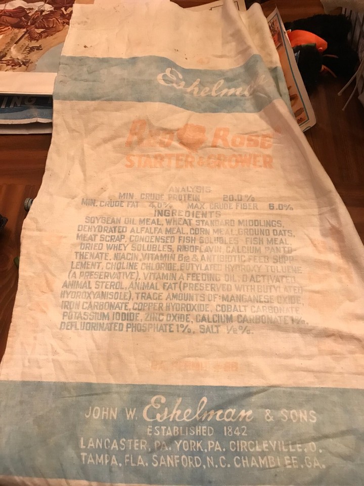 ESHELMAN'S RED ROSE LINEN FEED SACK WITH CHICKENS ON eBay