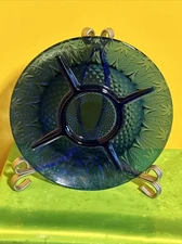 Cobalt Blue Leaves Pressed Glass 5 Divided Serving Plate- Made in France 10”