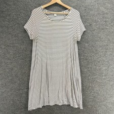 Old Navy Dress Women M Medium White Striped Shift Midi Short Sleeve Rayon Casual
