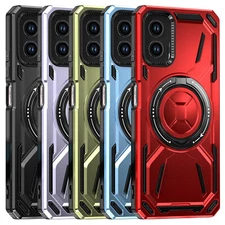 For Moto G 5G 2024 Ring Case Magnetic Metal 360 Rotatable Stand +Tempered Glass