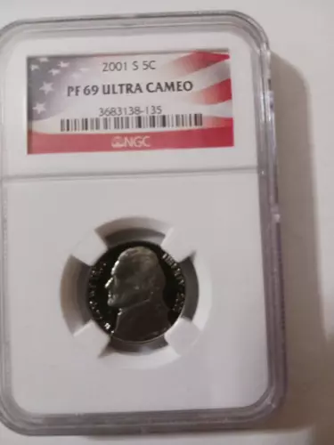 2001 S Proof Jefferson Nickel certified PF 69 Ultra Cameo by NGC!