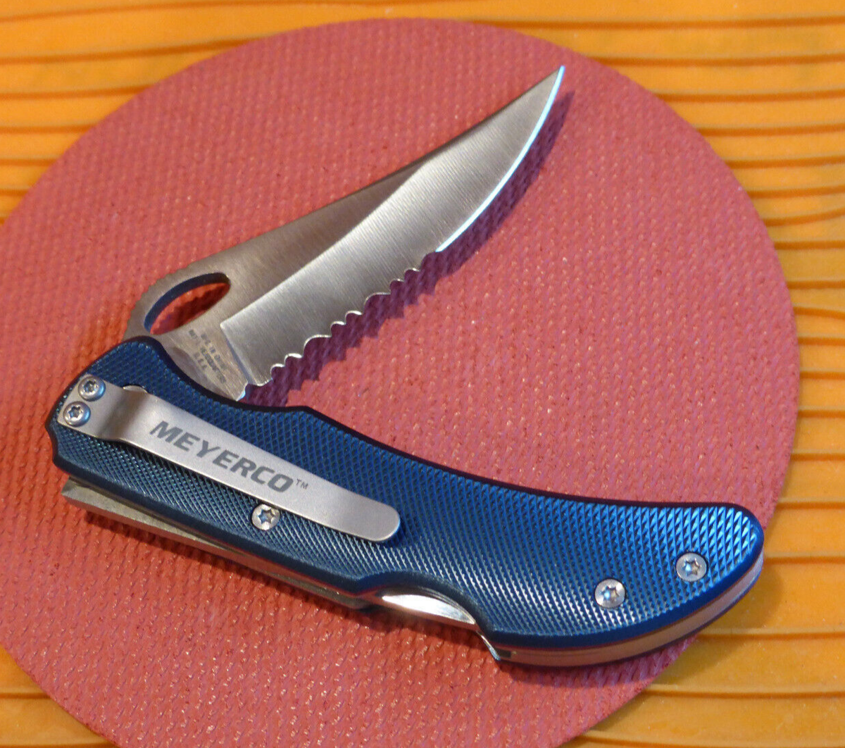 Meyerco Blackie Collins Textured Blue Aluminum Lockback Folding