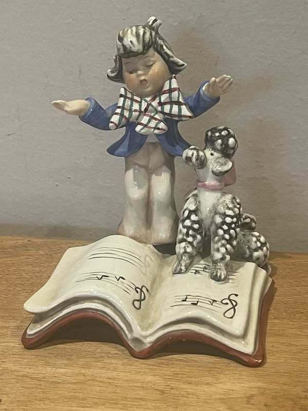 Goebel Mozart Boy Conductor w/ Sheet Music & Poodle Dog 4” GF 125 RARE
