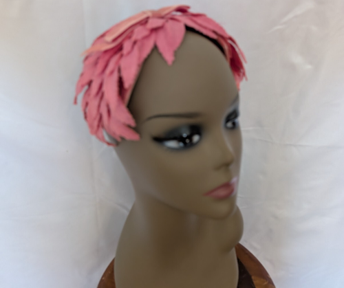 Vintage Pink Crescent Hat Easter Derby Fabric Leaves Velvet Bow Headpiece