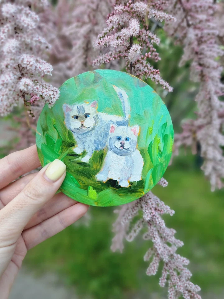 Arte de pared pinturas al óleo para gatitos de guardería decoración para niños gatito blanco Foto 3 de 4