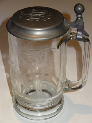 Vintage E&A Neudanau 1/2 Liter Lidded Cut Glass West German Beer Stein With Deer