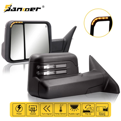 Pair Tow Mirrors Flip Up Power Heated LED Signals for 2009-2018 Dodge Ram 1500