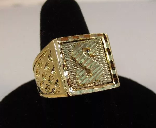 S letter gold rings for mens sale