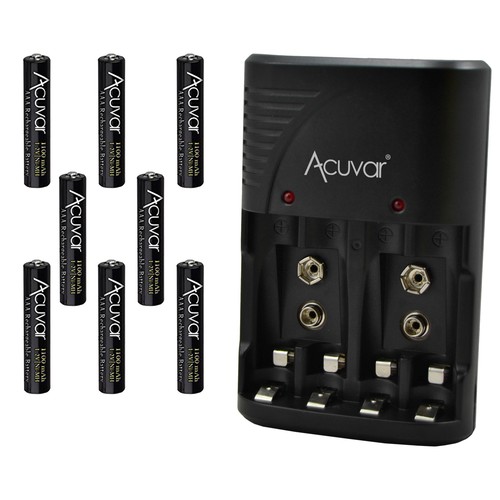 8 Acuvar AAA Rechargeable Batteries + 3 in 1 Charger for AA, AAA & 9V Batteries