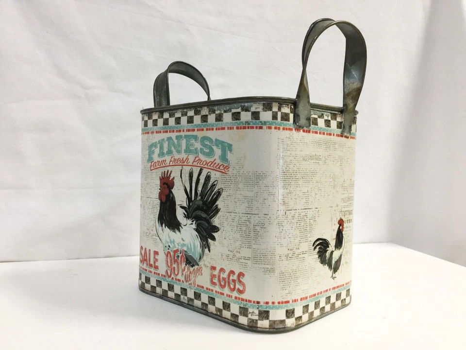Rooster Tin Bucket With Metal Handles (1105) - Image 2 of 2