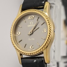  NEAR MINT Vintage OMEGA De Ville Cal.1387 Quartz Push Crown Gold  Gray Ladies