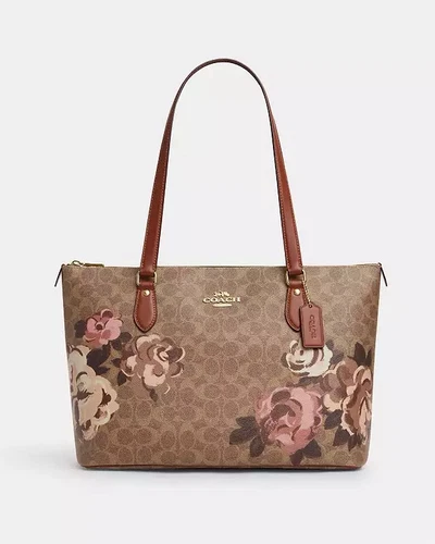 Borsa Coach Gallery nuova con etichetta in tela firmata con stampa rosa CZ180