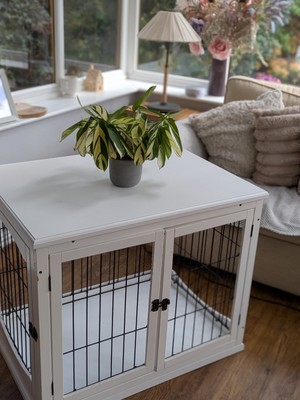 Dog Cage Pet Carrier Wooden Sturdy White Painted Dog Toy Storage