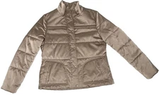 St John Yellow Label Beige Gold Puffer Jacket Coat Snap Zip Up Size MED Coat