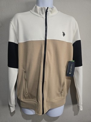 U.S. Polo Assoc. Track Jacket L Full Zip Color Block. Cream Khaki Black. Men's