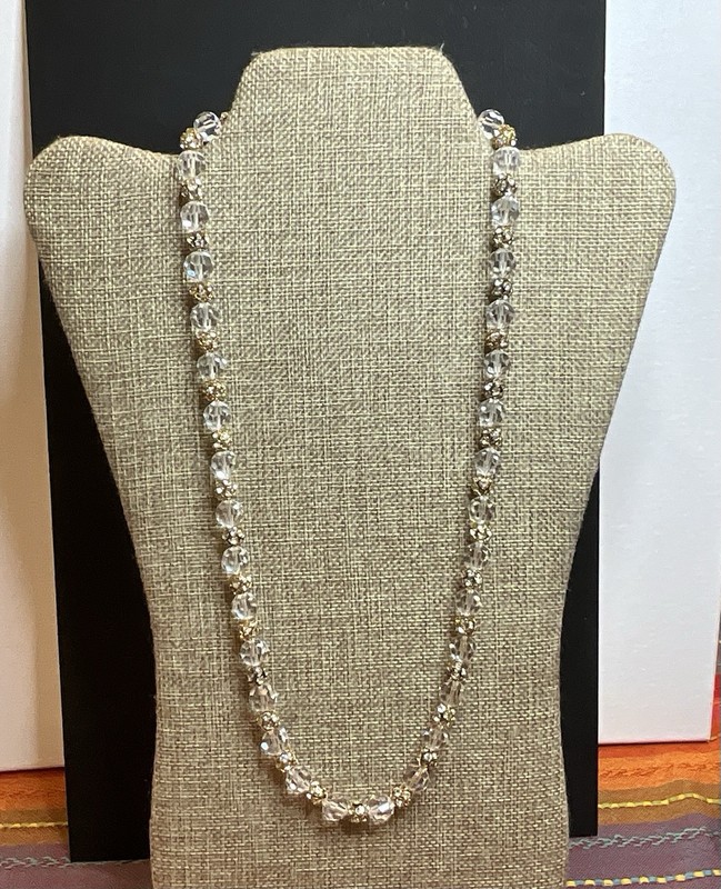 Vintage 25” Cut Rock Crystal Quartz 14k GF Cluster Ball Bead Necklace 75.91 Gr.