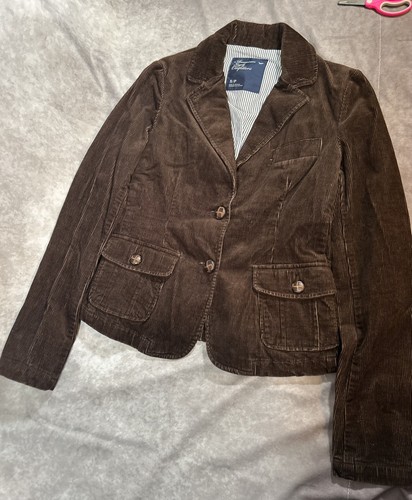 Vintage Y2K American Eagle Corduroy Blazer Jacket Size S Brown Button Up 2000s