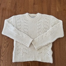 Urban Outfitters Sweater Women s Small Chunky Knit Ivory Crewneck Crochet Cozy
