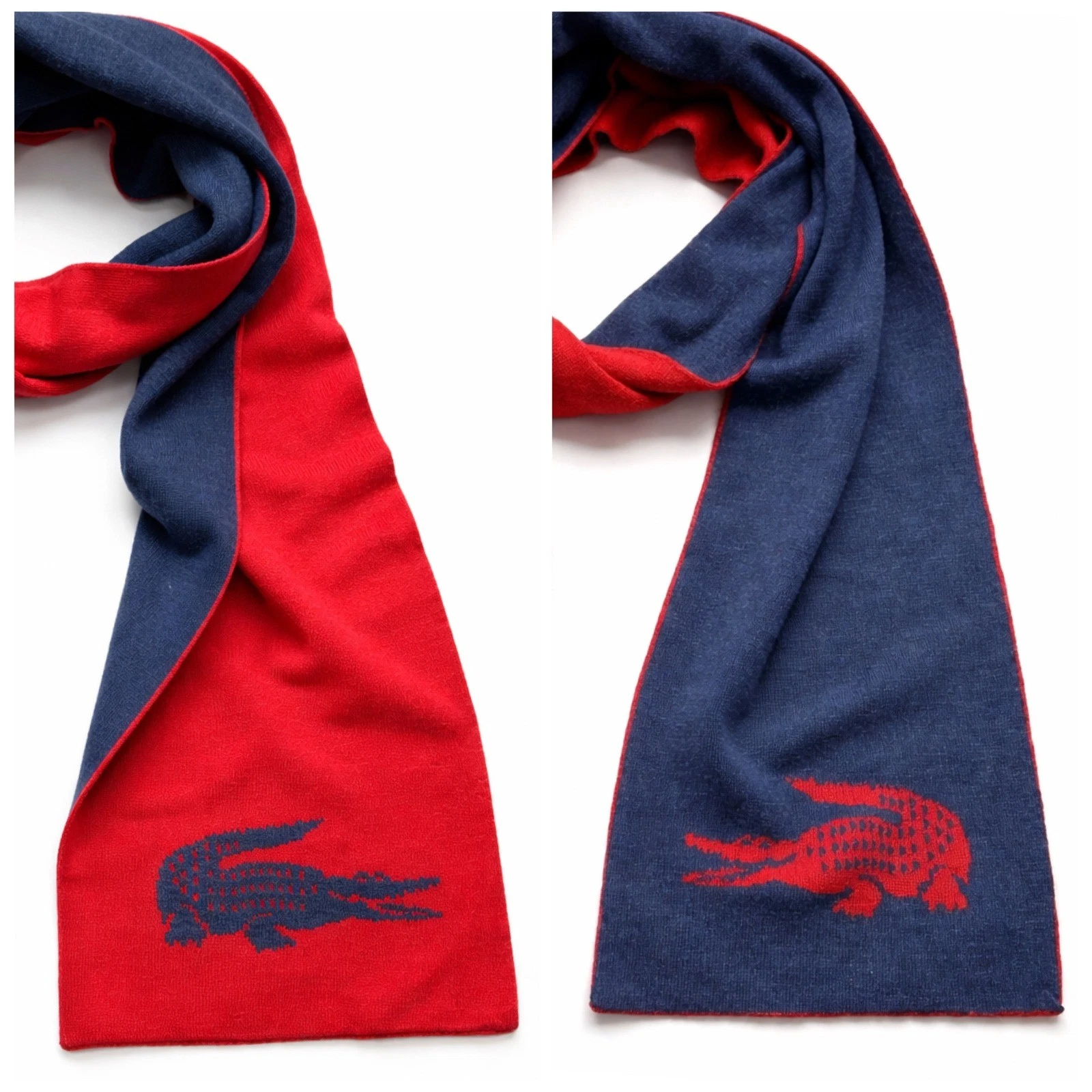 Vintage Lacoste Wool Scarf Reversible Blue Red Crocodile Logo Knit Mens
Opens in a new window or tab