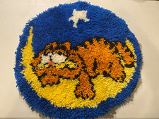 Vintage Garfield Latch Hook Rug Handmade Wall Hanging 80s Retro Decor