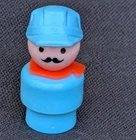 Vintage Fisher Price Little People Train Conductor Figure Blue Hat Mustache D41