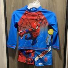 New Marvel Boys Spiderman Rash Guard Shirt and Short Set UPF 50 Size 4 NWT