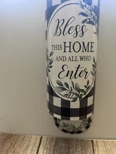 Farmhouse Hanging Metal Bell Bless This Home Plaid Check Rustic Decor