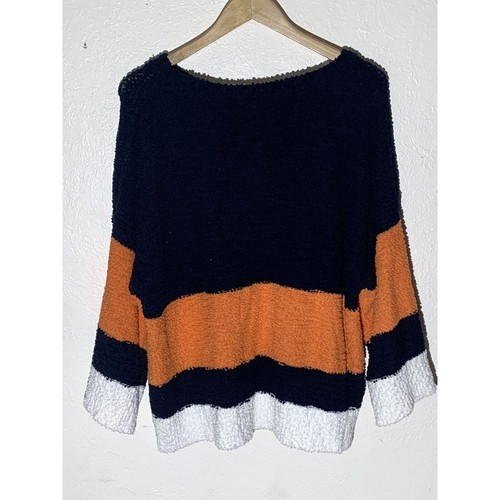 Vince Camuto Womens Sweater XL Blue Orange Colorblock Stripe Chunky Crewneck NWT - Picture 7 of 11