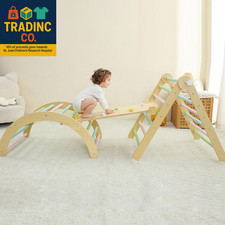 Foldable Pikler Triangle Set 5-In-1, Wooden Montessori Climber for Toddlers with