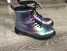 Dr Martens Iridescent Boots 1460 J Juniors Youth Size 4 Ankle Boot Purple Green