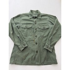 Vintage US Military OG-107 Cotton Sateen Utility Shirt Olive Drab Green 15.5x33