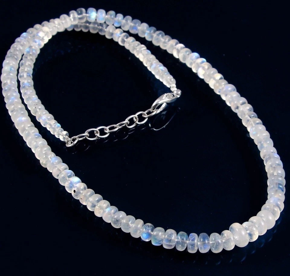 Natural Rainbow Moonstone Bead Necklace 16" AAA Moonstone Gemstone Bead 3-6mm - Image 2 of 3