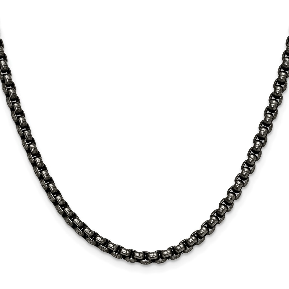 Stainless Steel Antiqued and Polished 3.9mm Rounded Box Chain Necklace 24