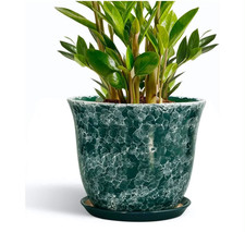 10In Ceramic Plant Pot with Drainage Indoor Outdoor Round Planter Green