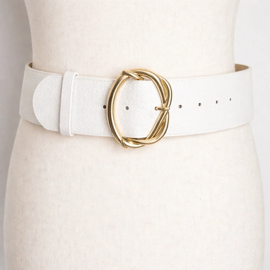 BCBGMaxAzria White Gold Buckle Embossed Wide Leather Statement Belt SZ XS/S Bcbg Belt for sale | eBay main image 2