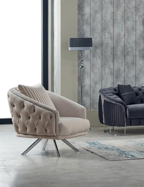 Luxus Sessel Einsitzer Polstersessel Stoff Beige Sitzer Wohnzimmer-image