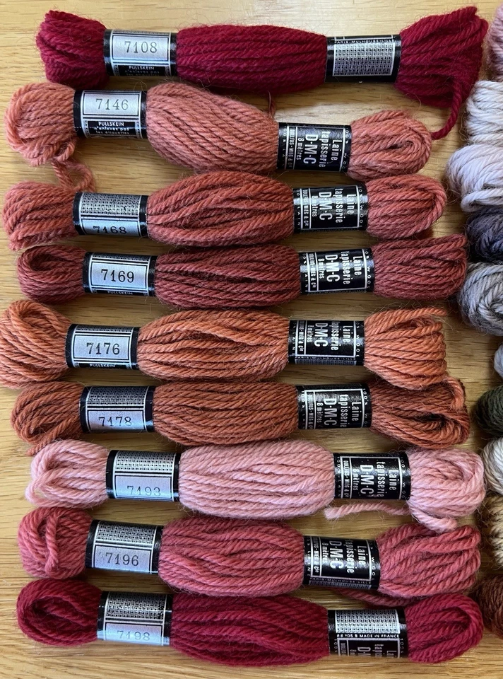 Tapiz Laine DMC 100 % HILO lana ~ Lote de 29 madejas rojas/rosadas/marrones/naranja ~ crewel Foto 2 de 4