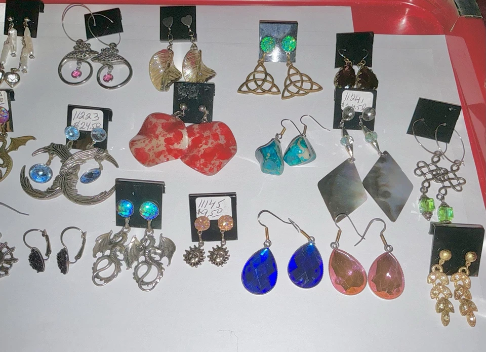 24 пары сережек ручной работы из смешанных материалов для лота - Изображение 2 из 4