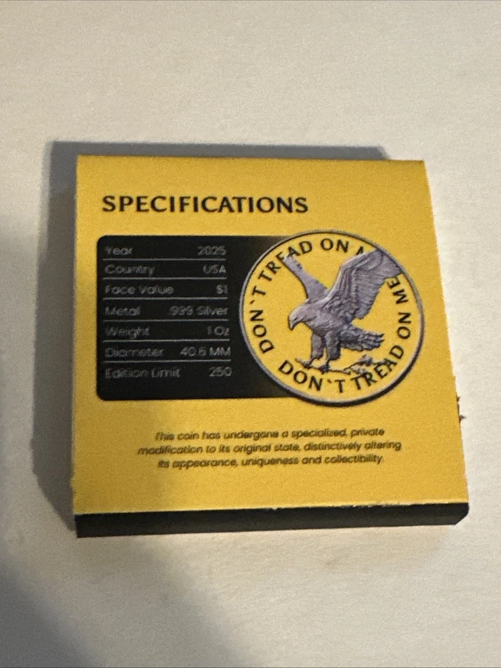 Moneda de plata de colección 250 U.S. Eagle Don't Tread on Me Edition 2025 de 1 oz Foto 4 de 4