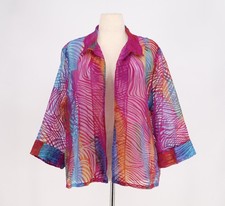 CHICO'S Colorful Sheer Open Front Lightweight Jacket Size 3/XL