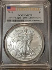 2016 $1 American Silver Eagle, PCGS MS70 First Strike - 30th Anniversary