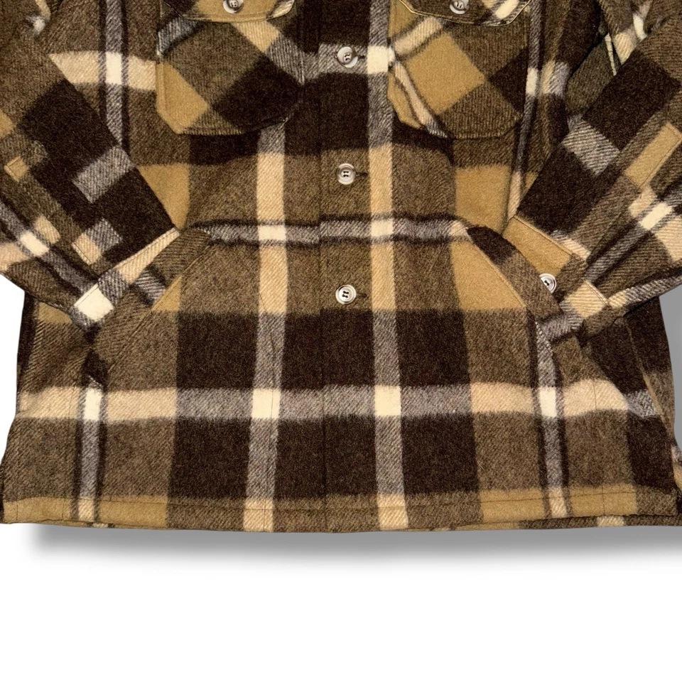 Vintage 60s 70s Woolrich Mackinaw Wool Jacket Men’s Large Brown Plaid Coat USA - Image 4 of 4