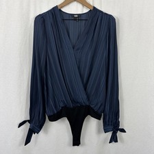 Paige Donatella Dark Ink Blue Satin Surprise Bodysuit Womens Size M Career