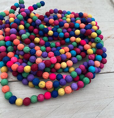 45 Stück Lavasteinperlen Perlen Beads Lava rund 8mm bunter Farbmix DIY NEU