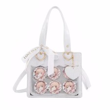 Ita Bag with Heart Charm Croc Pattern PU Leather Anime Pin Display Shoulder Tote