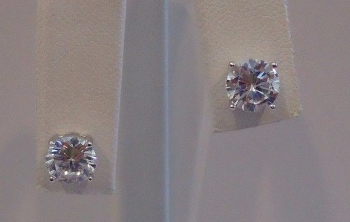 PENDIENTES DE CLAVO DE PLATA ESTERLINA 925 3 QUILATES CORTE REDONDO CREADO EN LABORATORIO/TALLA 7MM - Imagen 5 de 7