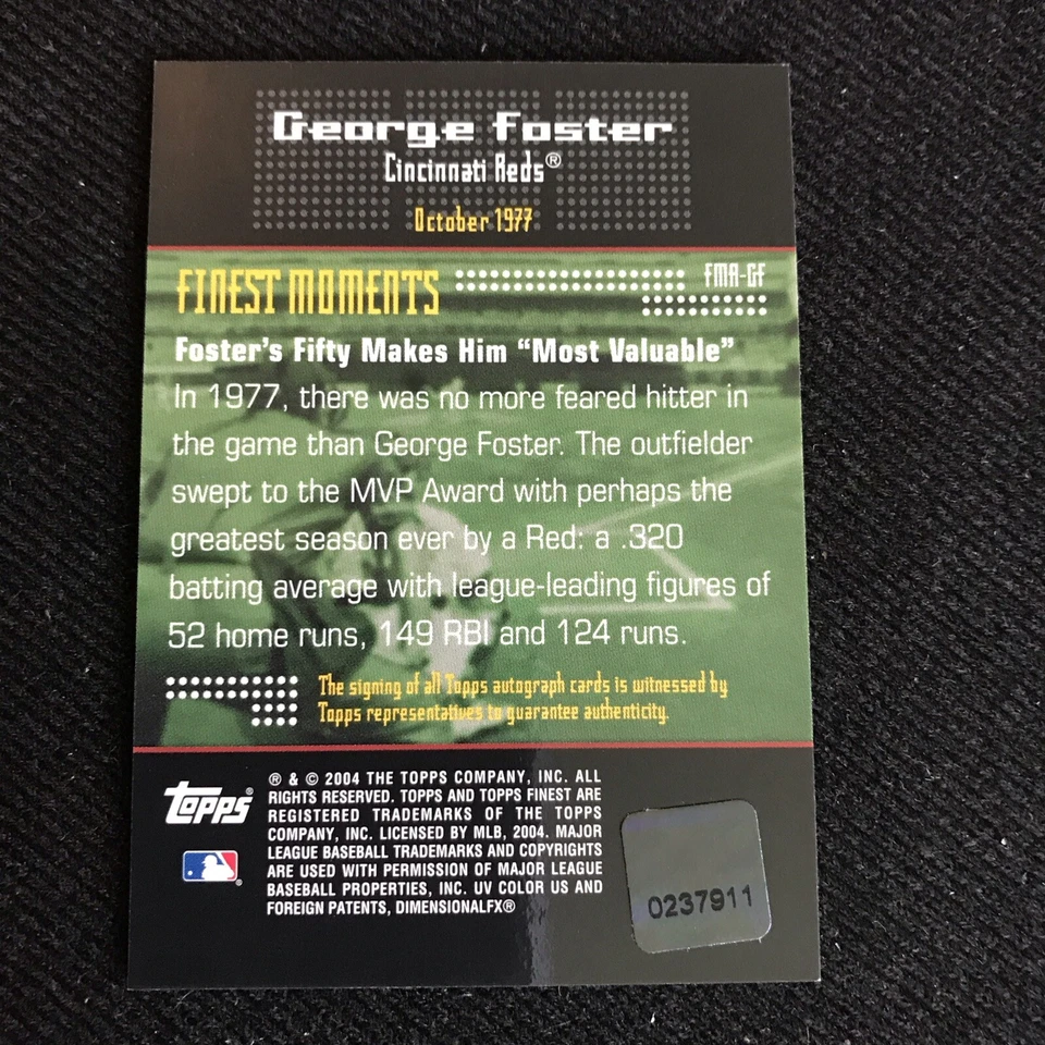 2004 Topps Finest George Foster Finest Moments Auto Autograph #GF HOF Reds - Image 2 of 2