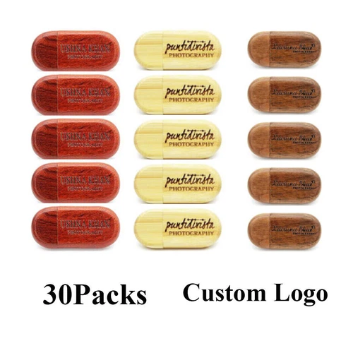 Lot 30PCS 1/2/4/8/16GB Engraved Wood USB Flash Drive Thumb Memory Custom Logo