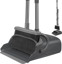 Stand-Up Broom and Dustpan Set: Indoor & Outdoor Sweeping for Home & Office (Bla